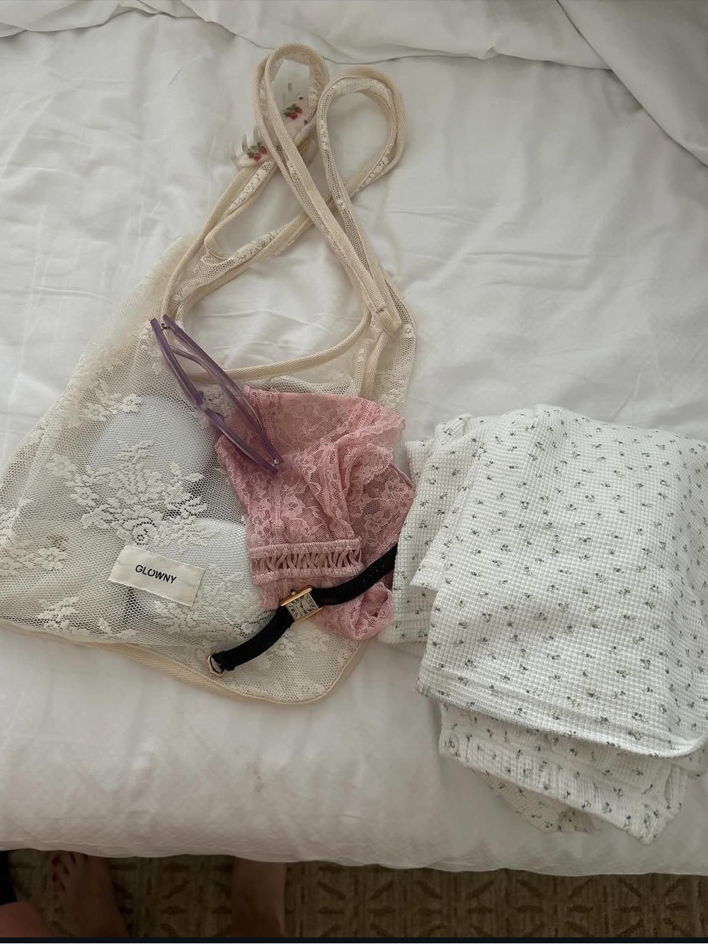 Glowny Floral Lace Bag Ivory cream white